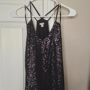 NWOT GUESS Metallic Strappy Black Sequin Halter Back Top